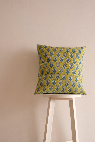 Block Print Cushion Covers - Lime Sprigs - Set Of 2